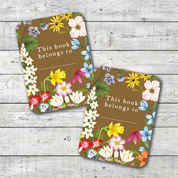 2 Kraft Floral Book Plate Stickers