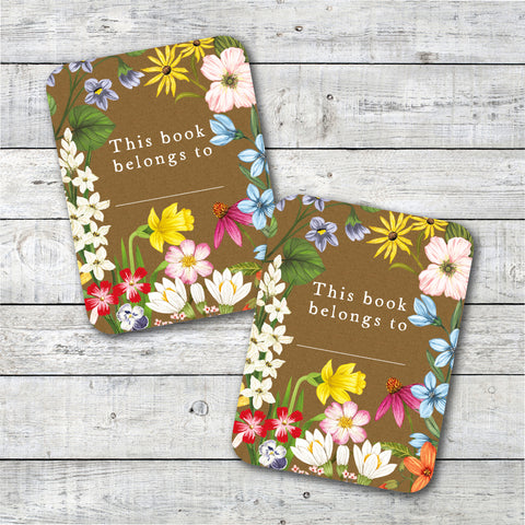 2 Kraft Floral Book Plate Stickers