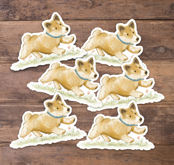 Corgi Dog Running Small Stickers