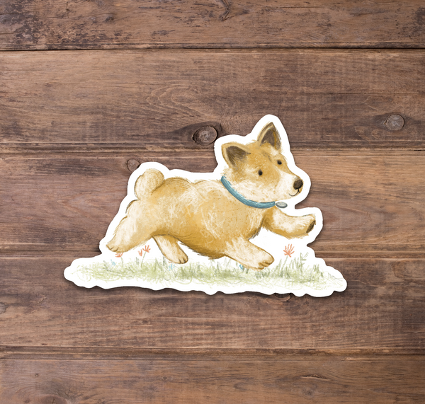 Corgi Dog Running Small Stickers