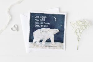 5x5 greeting card by Eliza Todd featuring polar bears at night saying "Just because you might feel like you are standing still, it doesn't mean you aren't moving forward." - APeaceofWerk.com